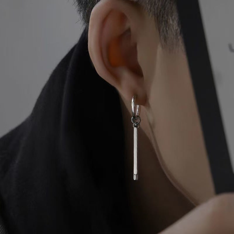 Rectangular Stick Double Stick Earrings Men's Titanium Steel Long Bar Ear Clips Women's Niche Simple High-end Accessories Jewelry