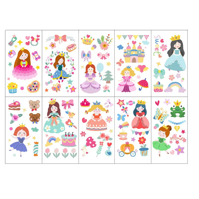 10 Pack Fake Tattoo Stickers Cartoon Temporary Tattoos Kids Arms Diy Body Art Cartoon Collection Mermaid Animals Astronaut