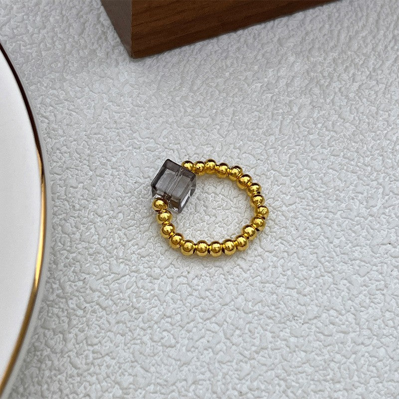 Color Crystal Beaded Ring Niche Design High-grade Finger Ring Light Luxury Elegant All-match Ring Accessories