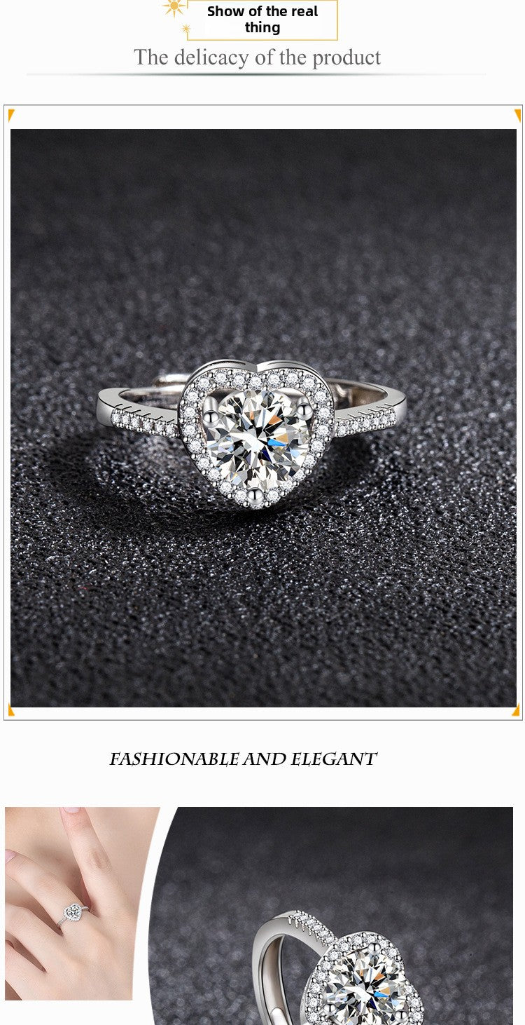 Zircon Ring Sweet Beauty Heart-shaped Hollow Ring 1 karat Moissanite Love Ring