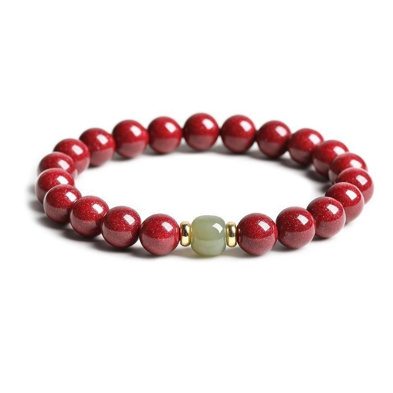 Cinnabar Bracelet Single Ring with Jade Bead Bracelet Female Birth Year Purple Gold Sand Low Content Cinnabar