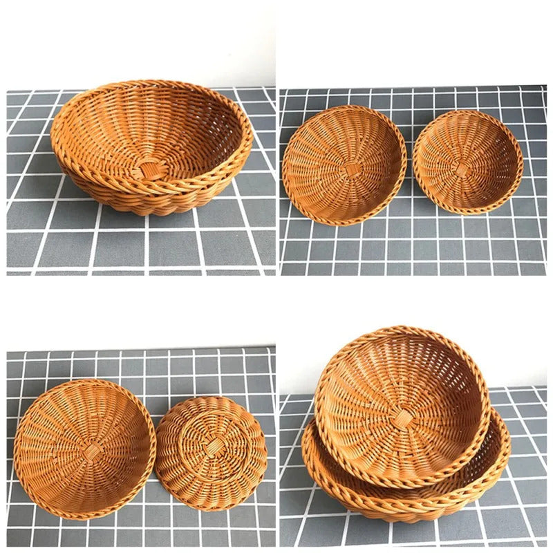 Round Natural Fruit Baskets Food Storage Bowl Decorative Rattan Wicker Serving Basket For Dessert Snacks Bread Baskets 22/25cm