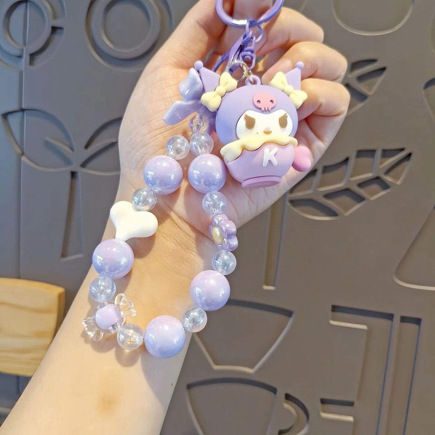 Sanrio Beaded Keychain Hello Kitty Cinnamoroll Kuromi Cute Cartoon Doll Pendant Phone Chain Keychains Bag Pendant Accessories
