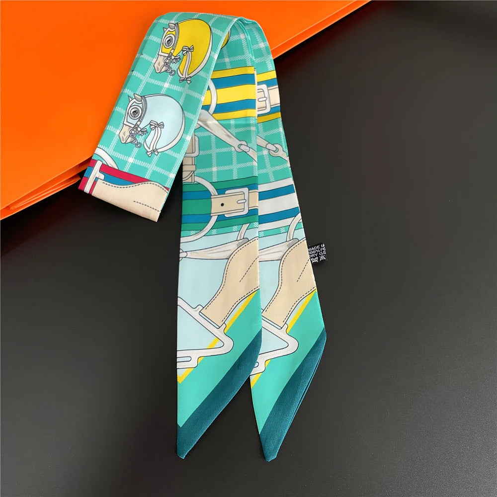 Fashion Women Hair Scarf 2024 New Brand Design Luxury Silk Scarf Fashion Print Headband Skinny Bag Scarves Neckerchief