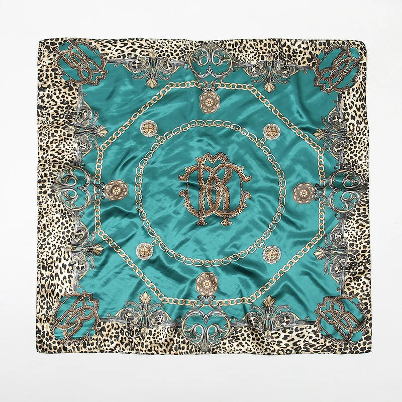 90*90cm Silk Satin Square Scarf Women Leopard Printed Headband Luxury Designers Scarf Handkerchief Foulard Silk Hair Band