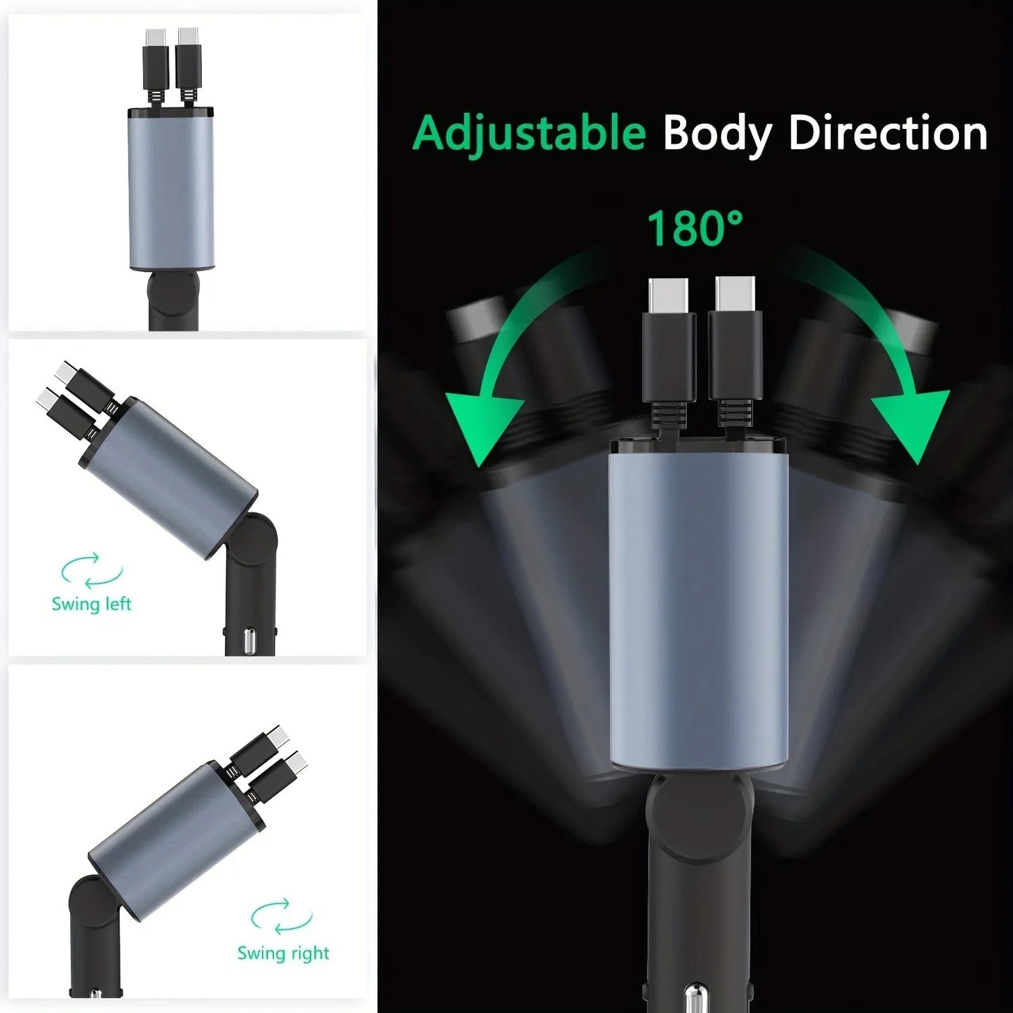 120W Car Charger 4 in 1 Retractable Fast Charging Car Phone Charger Cigarette Lighter Adapter USB C Cable for iPhone Xiaomi Poco