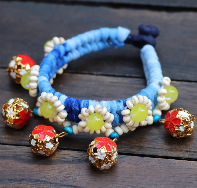 Blue Tie Dye Cloth Bracelet Dali Lijiang Hot Sale Hand-stitched Flower Fabric Bracelet Bracelet