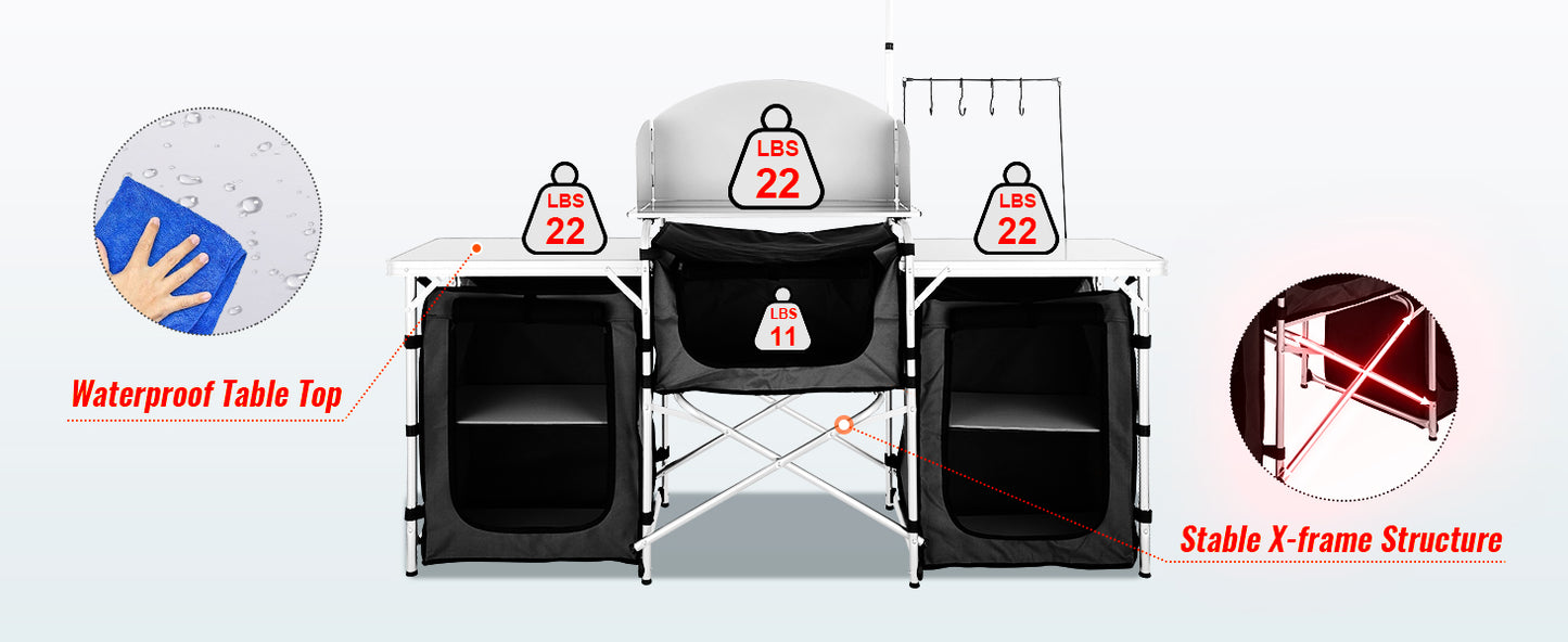 SucceBuy Camping Outdoor Kitchen Table Cabinet Foldable Folding Cooking Storage Rack X-Shaped Aluminum Alloy Bracket for BBQ