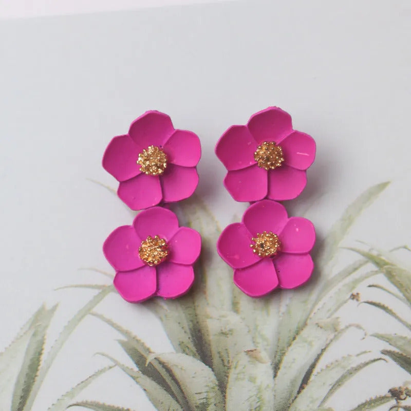 Korean New Double-layers Flower Drop Earrings for Ladies Exaggerated Women Floral Earrings Fashion Jewelry aretes de mujer