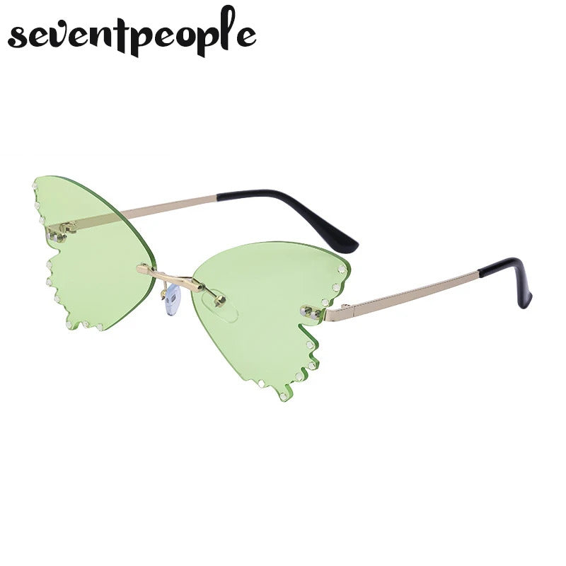 Diamond Butterfly Sunglasses Women 2023 Luxury Brand Designer Fashion Rimless Sun Glasses For Female Unique Party Shades Eyewear