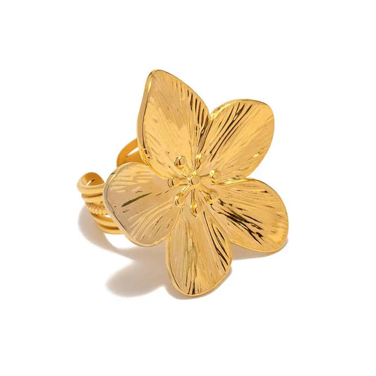2024 New Stainless Steel Flower Ring For Women Simple Temperament Party Fashion Trendy Charm Waterproof Jewelry