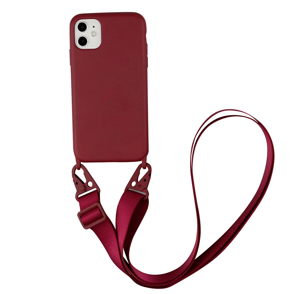 2025 Crossbody Strap Lanyard Silicone Phone Case For iPhone 16 15 14 13 12 Mini 11 Pro Max Plus Candy Color Soft TPU Back Cover