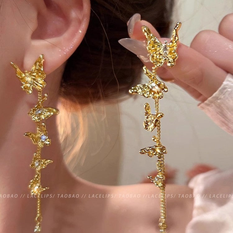 925 Silver Needle Hong Kong Style Retro Metal Earrings Women's High-Grade Geometric Simple Bracelet Ear Clip All-Match Exaggerated Commuter Earrings