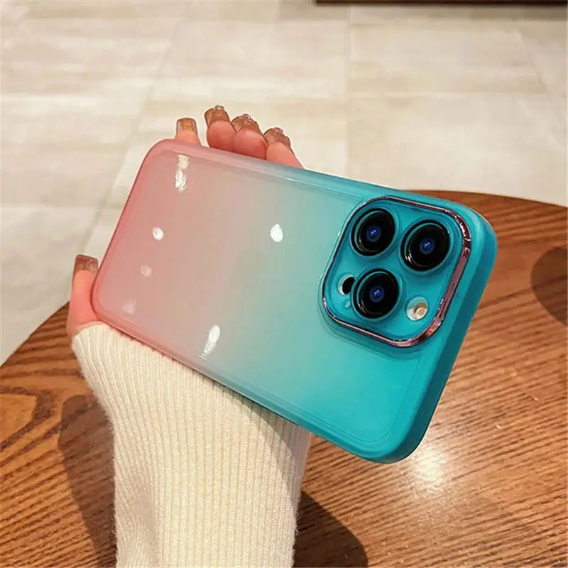 Luxury Gradient Rainbow Clear Phone Case For iPhone 16 Pro Max 15 14 13 12 11 X XR XS Plus Shockproof Camera protection Cover