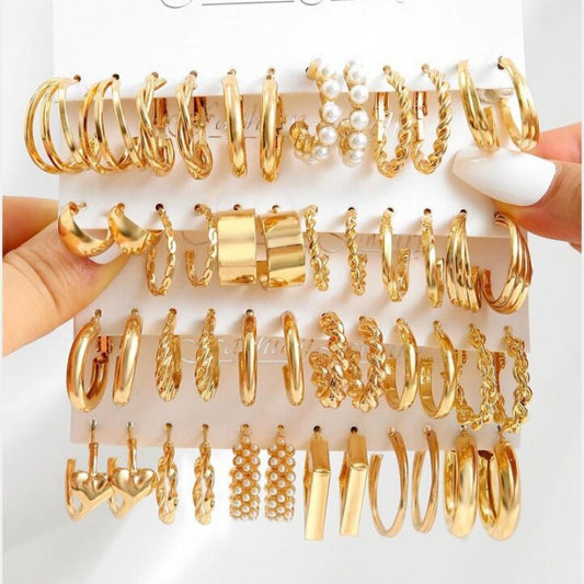 Fashion European and American style gold C chain earrings suit ladies temperament luxury high-end earrings