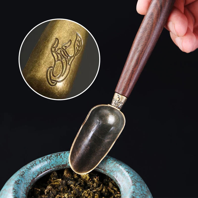 Alloy Ebony Coffee Scoops Tea Spoon Natural Wood Retro Tea Leaves Shovel KongFu Tea Ceremony Accessories Coffee Bean Spoons