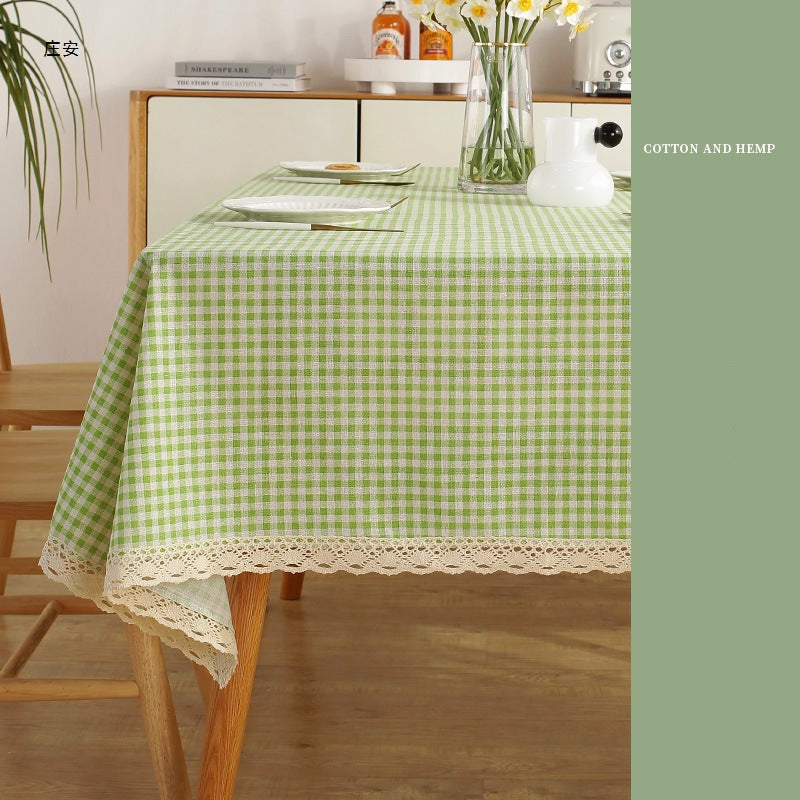 Fresh Cotton and Linen Plaid Tablecloth Coffee Table Dining Table Kindergarten Student Lace Cloth Art Square Picnic Tablecloth