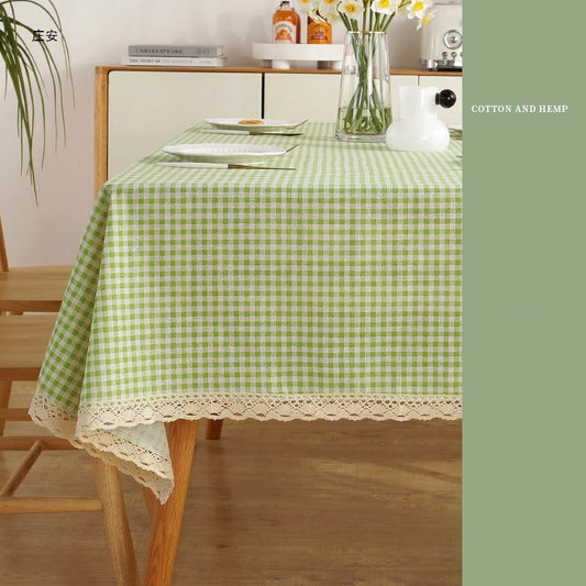Fresh Cotton and Linen Plaid Tablecloth Coffee Table Dining Table Kindergarten Student Lace Cloth Art Square Picnic Tablecloth