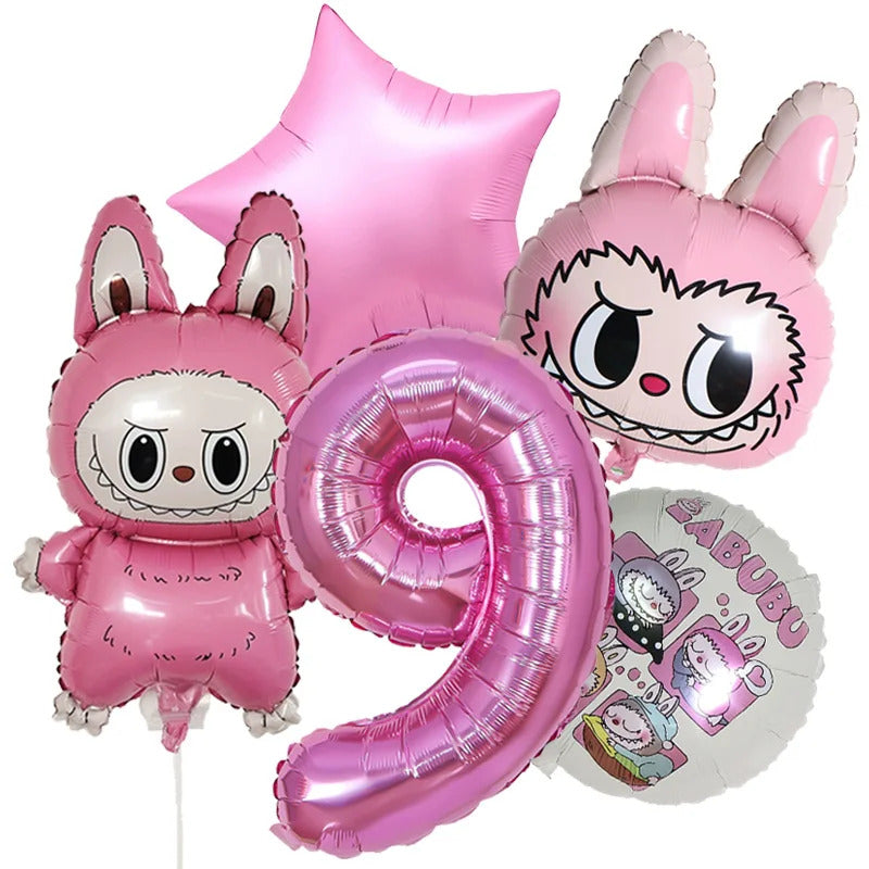 Cartoon Labubu Monster Balloons Set Pop Marts Number 1-10 Birthday Aluminum Film Balloon Kids Party Decoration Room Decor Gift