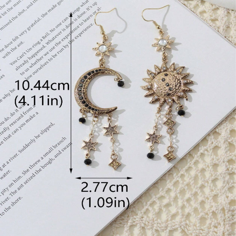 Exaggerated Long Sun Moon Retro Star Moon Earrings Women's Earrings Retro Style