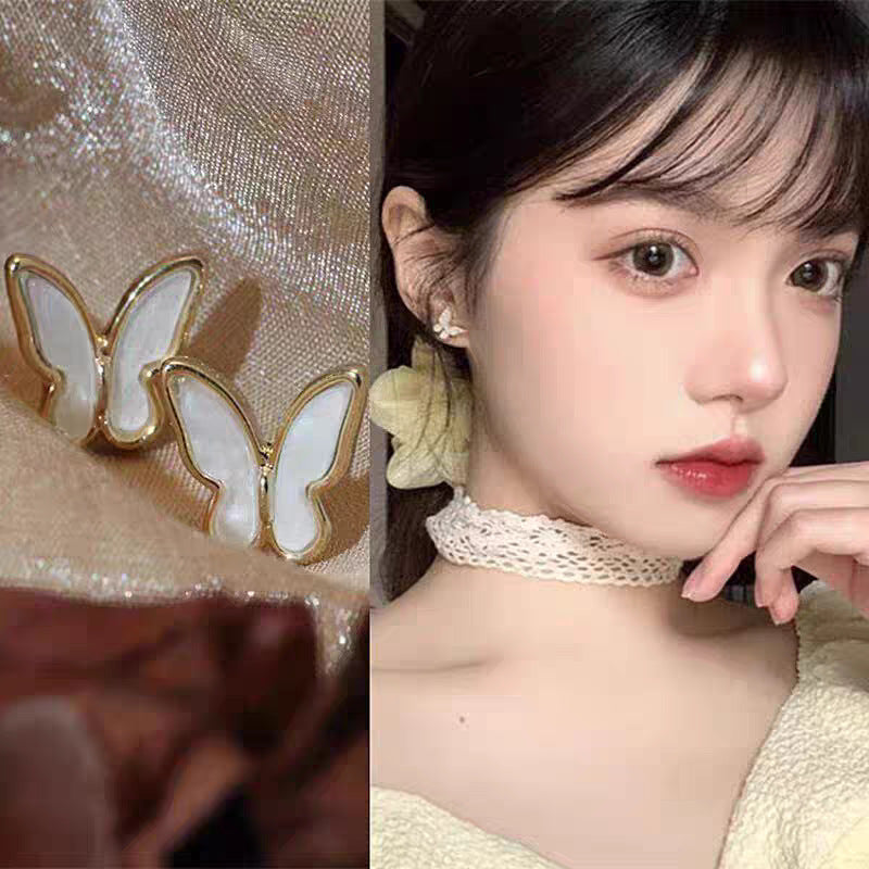 925 Silver Needle Love Butterfly Gravel Fashionable and Versatile Earrings Niche Unique Design Pearl Flower Earrings Earrings