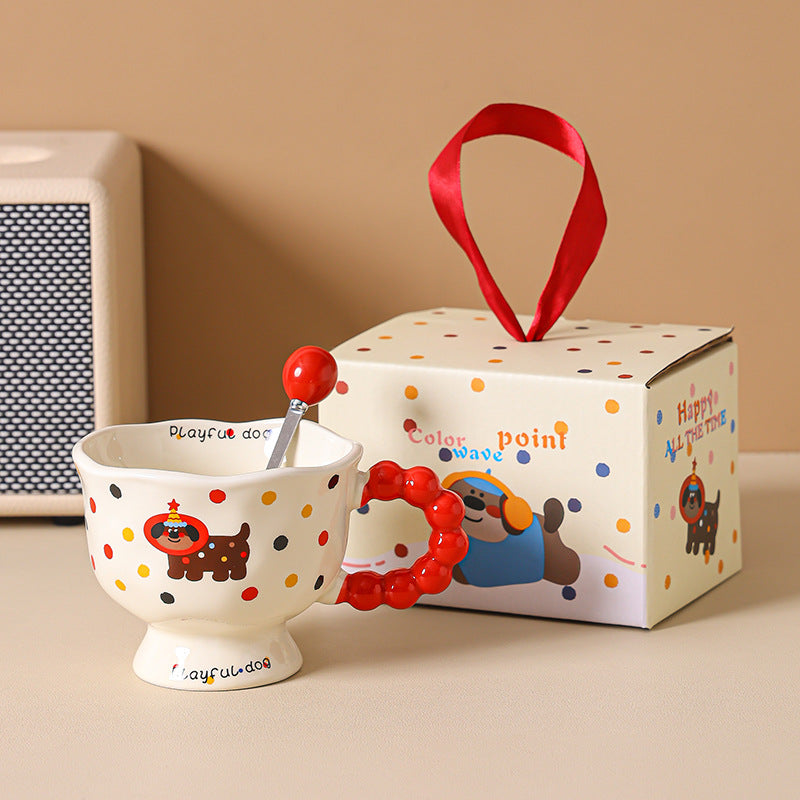 Cute Wave Point Ceramic Cup Mug Home Coffee Cup Couple Cartoon Creative Water Cup Ceramic Breakfast Cup