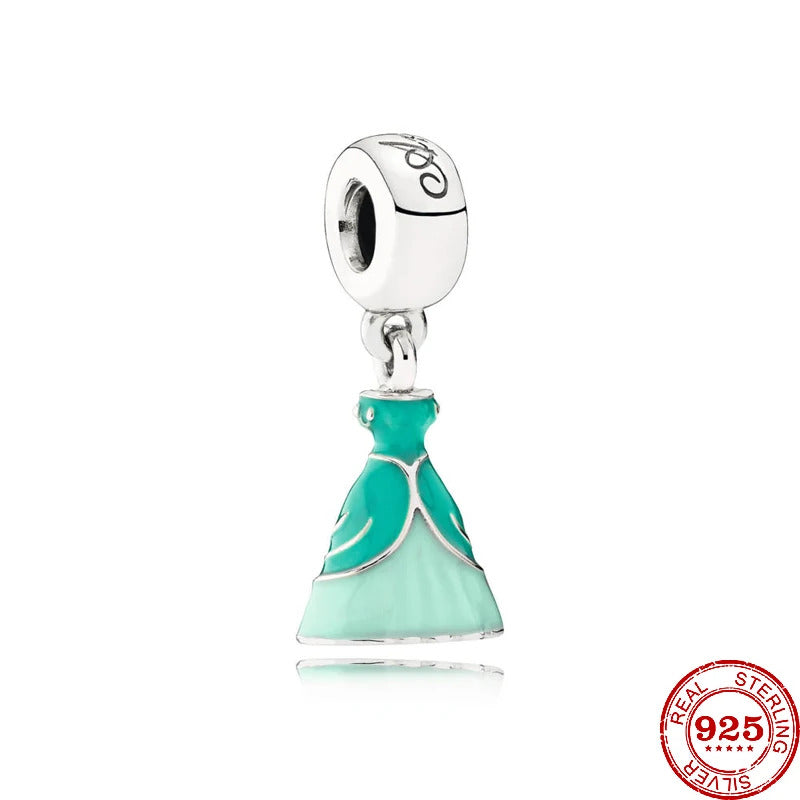 2024 Hot Sale 925 Silver Mermaid Princess Dress Charms DIY Dangle Beads Fit Original Pendant Bracelet Necklace Fashion Jewelry
