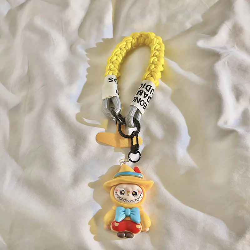 Cartoon Labubu Cartoon Cute Pendant Mobile Phone Lanyard Braided Keychain Backpack Decoration Wristband Decoration Toy Gift