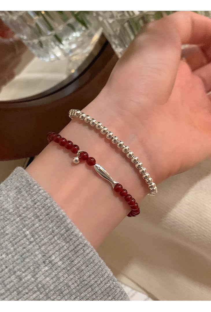S925 Sterling Silver Fresh Style Red Agate Small Fish Bracelet for Women, Niche Design, Light Luxury, Versatile New Bracelet