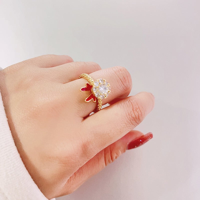 Rotating Ring for Women with Micro Paved Zircon, Elegant and Minimalist Style, Versatile Full Diamond Round Clover Ring Jewelry