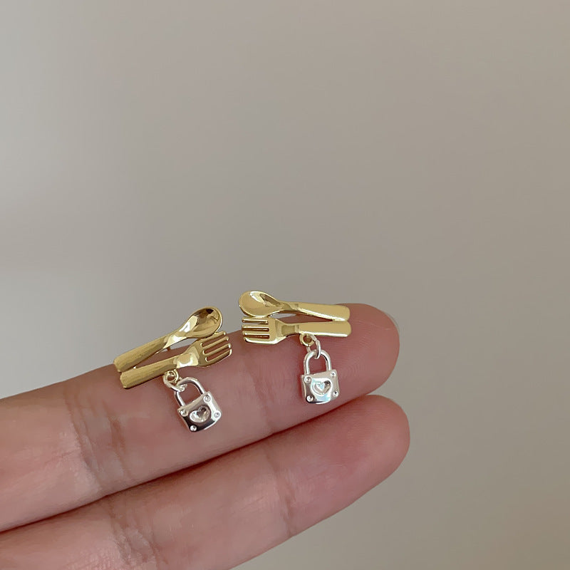 Korean Style Light Luxury Spoon Fork Earrings for Women, Unique Design, Versatile Earrings