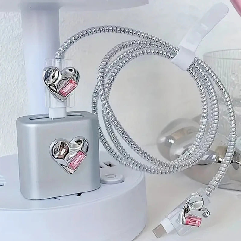 3D Pink Bow Cable Charger Protector Cover For IPhone IPad 18W 20W Original Charger 2024 New Data Line Spiral Winder Protective