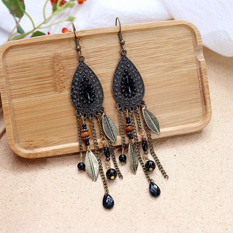 Retro Bohemian Long Tassel Earrings Women's Ethnic Style Water Drop Earrings All-match Elegant Holiday Earrings