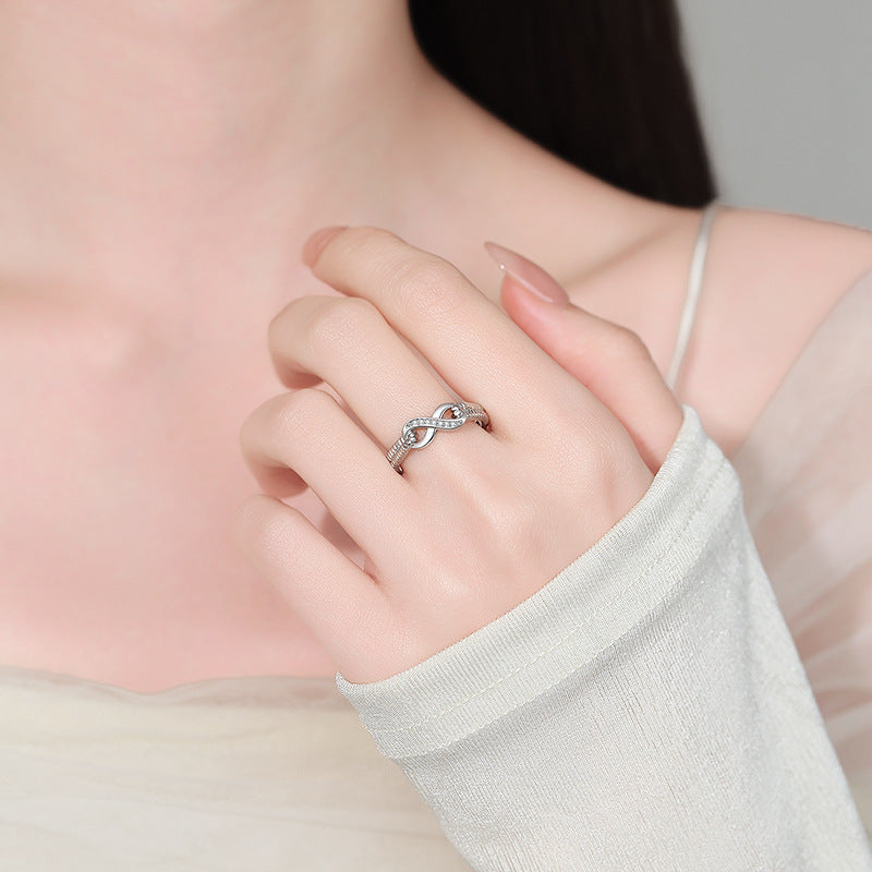 Amazon European and American Fashion Women's Engagement Ring Wish Hot Sale Personalized Creative Diamond-Encrusted Figure-8 Ring Wholesale