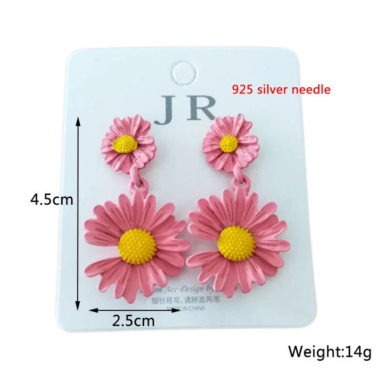 Korean New Double-layers Flower Drop Earrings for Ladies Exaggerated Women Floral Earrings Fashion Jewelry aretes de mujer