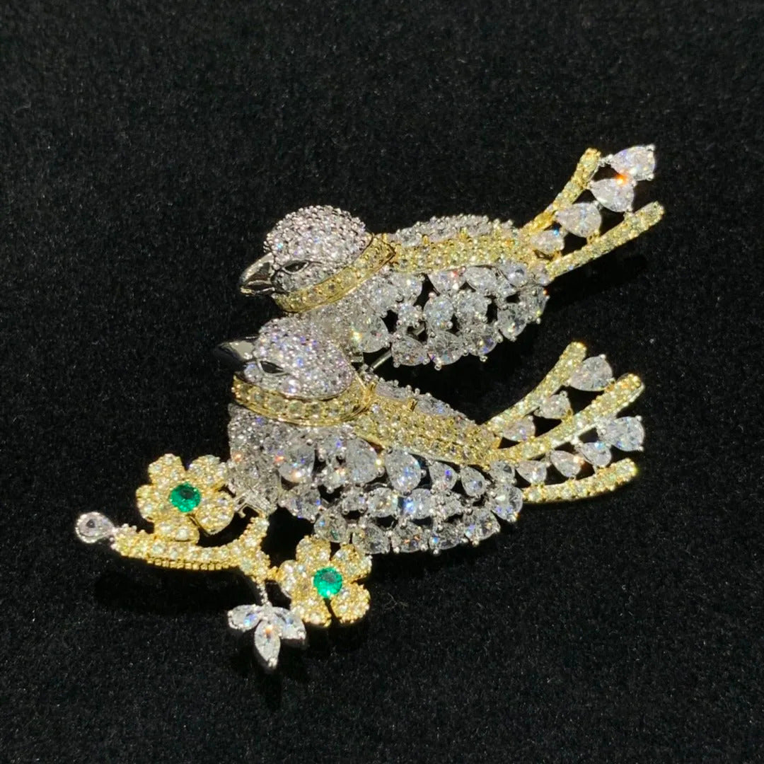 copper with cubic zircon birds brooch pin pink yellow multi color single double birds fashion women & men jewelry free shipping