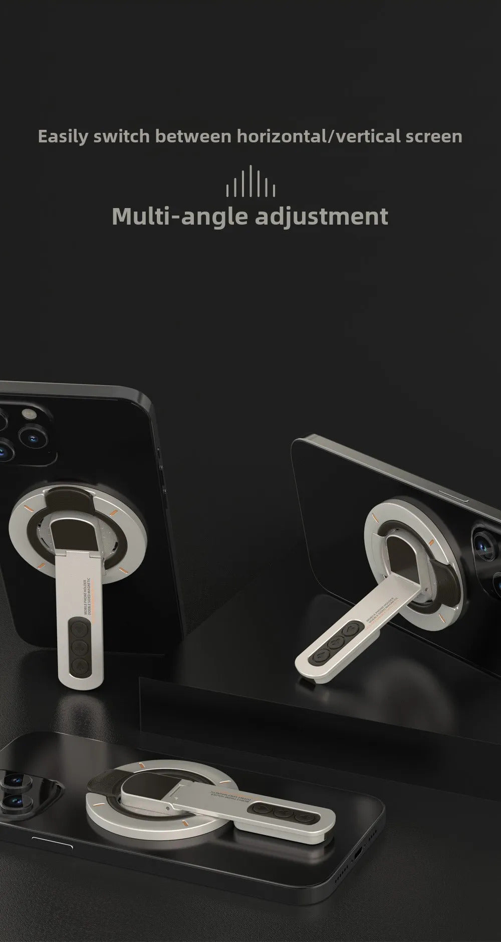 Double-sided Magnetic Luminous Mobile Phone Holder 360° Rotation Decompression Design Zinc Alloy Ultra-thin Portable