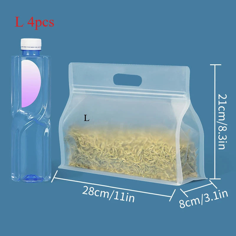 4PC PET Food Storage Bag Stand Up Zip Shut Bags Reusable Ziplock Saran Wrap Plastic Bags Leakproof Food Fresh-keeping Packaging