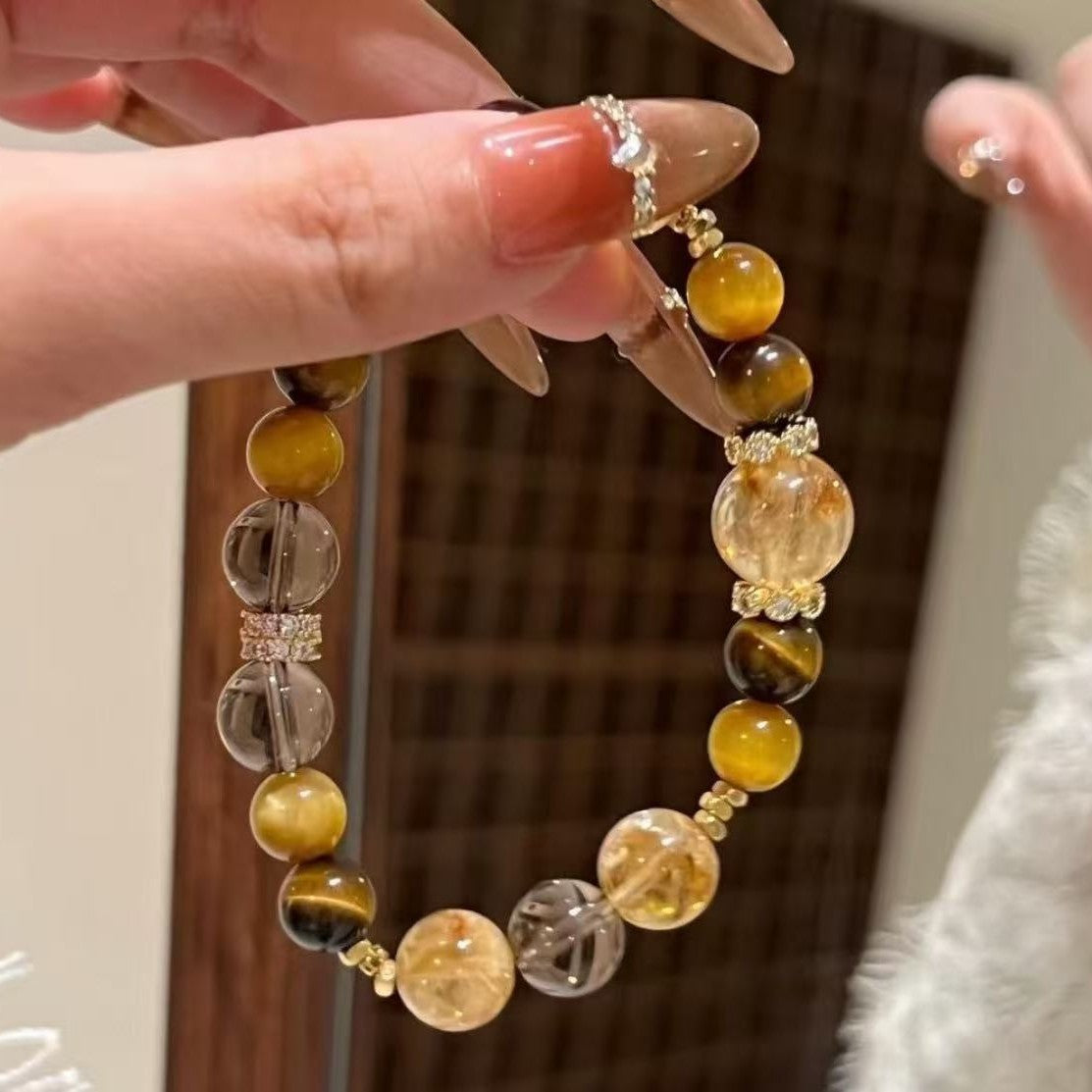Jinba Big Comprehensive Natural Citrine Golden Tiger Eye Citrine Original Design Bracelet Citrine White Crystal Bracelet