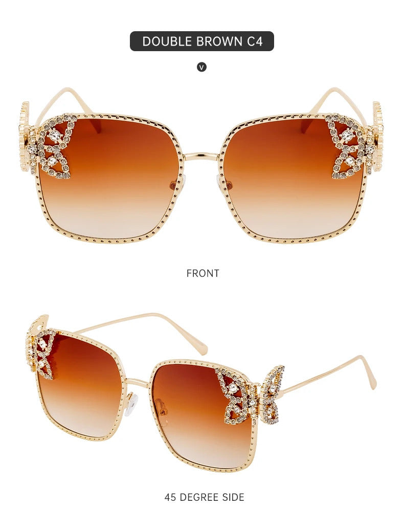 Oversized Square Sunglasses Women Rhinestone Butterfly Frame Sun Glasses 2025 Luxury Brand UV400 Protection Eyewear For Ladies