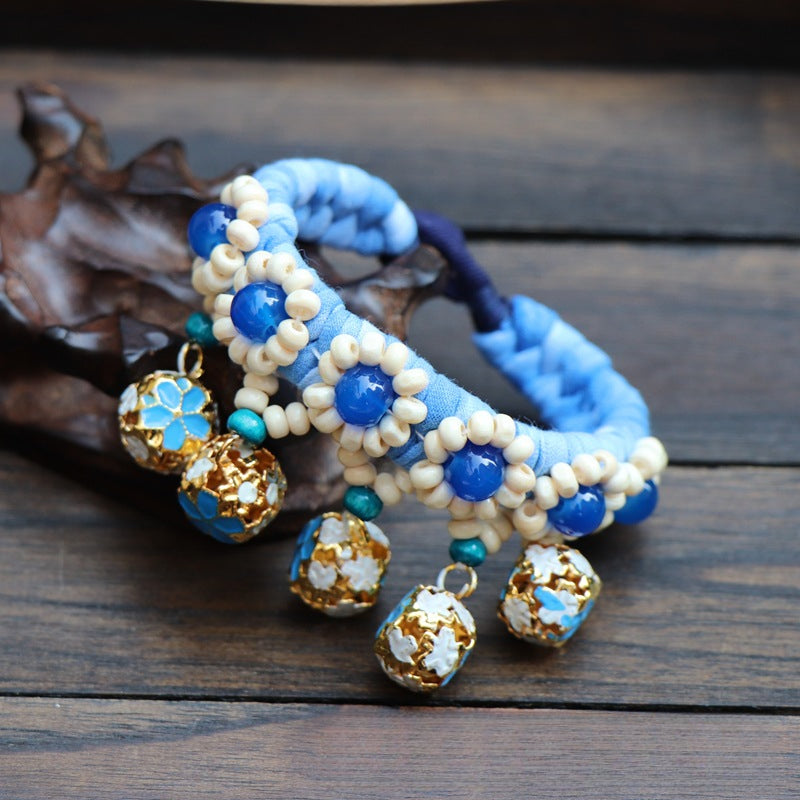 Blue Tie Dye Cloth Bracelet Dali Lijiang Hot Sale Hand-stitched Flower Fabric Bracelet Bracelet