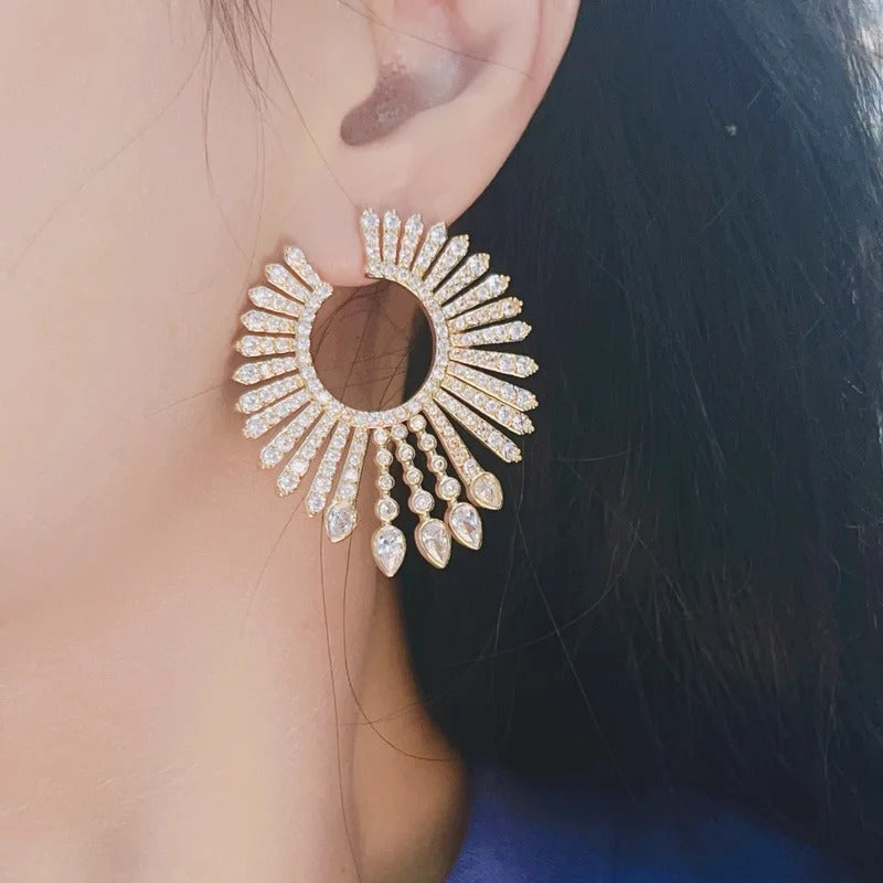 Luxury Women's Geometric Waterdrop Cube Zircon Dubai Bridal Banquet Earrings Jewelry Accessories E1618