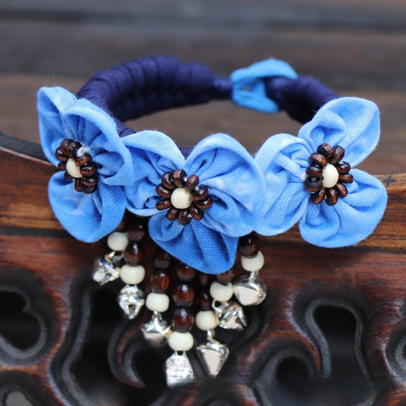 Blue Tie Dye Cloth Bracelet Dali Lijiang Hot Sale Hand-stitched Flower Fabric Bracelet Bracelet