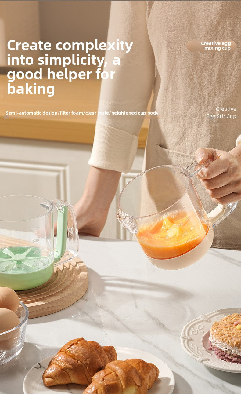 Multifunctional Egg Beater Cup Household Egg Whisk Cream Mixer Manual Foam Beater Egg Beating Stick Baking Large Capacity