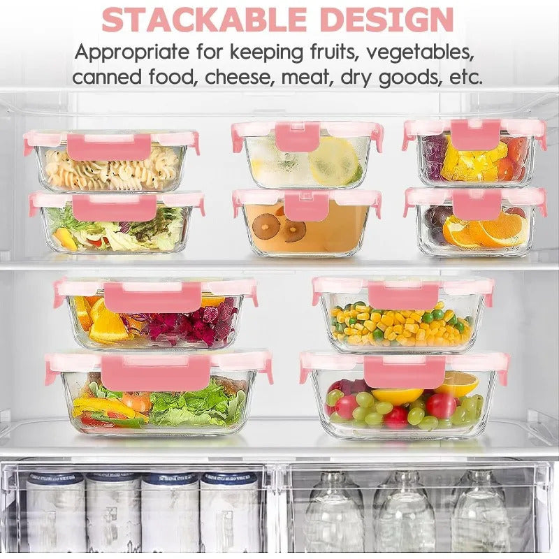 34pcs Glass Food Storage Containers with Lids Set, Airtight Glass Meal Prep Containers (17 Containers & 17 Lids), Leak Proof