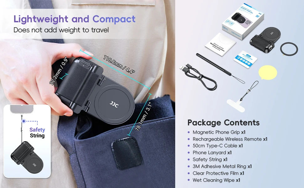 JJC Magnetic Phone Grip Selfie Photo Bracket With Wireless Remote Control 1/4" Screw Phone Mount For iPhone 16 15 14 13 series