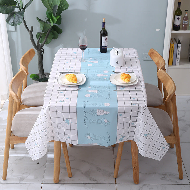 Nordic Style Warm High Temperature Resistant Tablecloth Ins Tablecloth Waterproof Oil-Proof Disposable High-Grade PVC Plaid Dining Table Cloth Liner