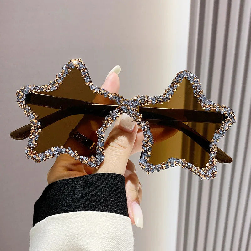 Luxury Diamond Star Shape Sunglasses Women Trends Rhinestone Shiny Sun Glasses Ladies Punk Rimless Style Eyewear gafas de sol
