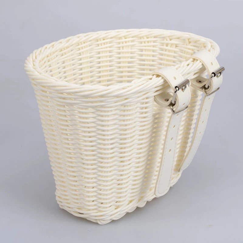 Front Handlebar Bicycle Basket Adjustable Traditional Bicycle Basket Multifunction Hand Woven Bike Basket for Kids Children Bike