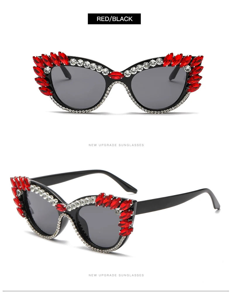 New Personality Fashion Cat Eye Colorful Big Diamond Glasses Droplet shaped Sunglasses Cat Eye Diamond Sun Glasses